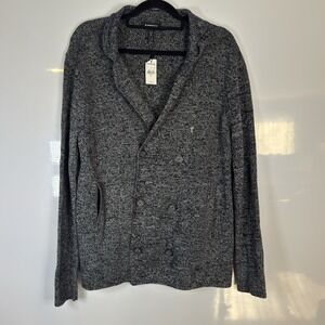 Express Mens Cable Knit Black Marble Double Breasted Cardigan Medium NEW